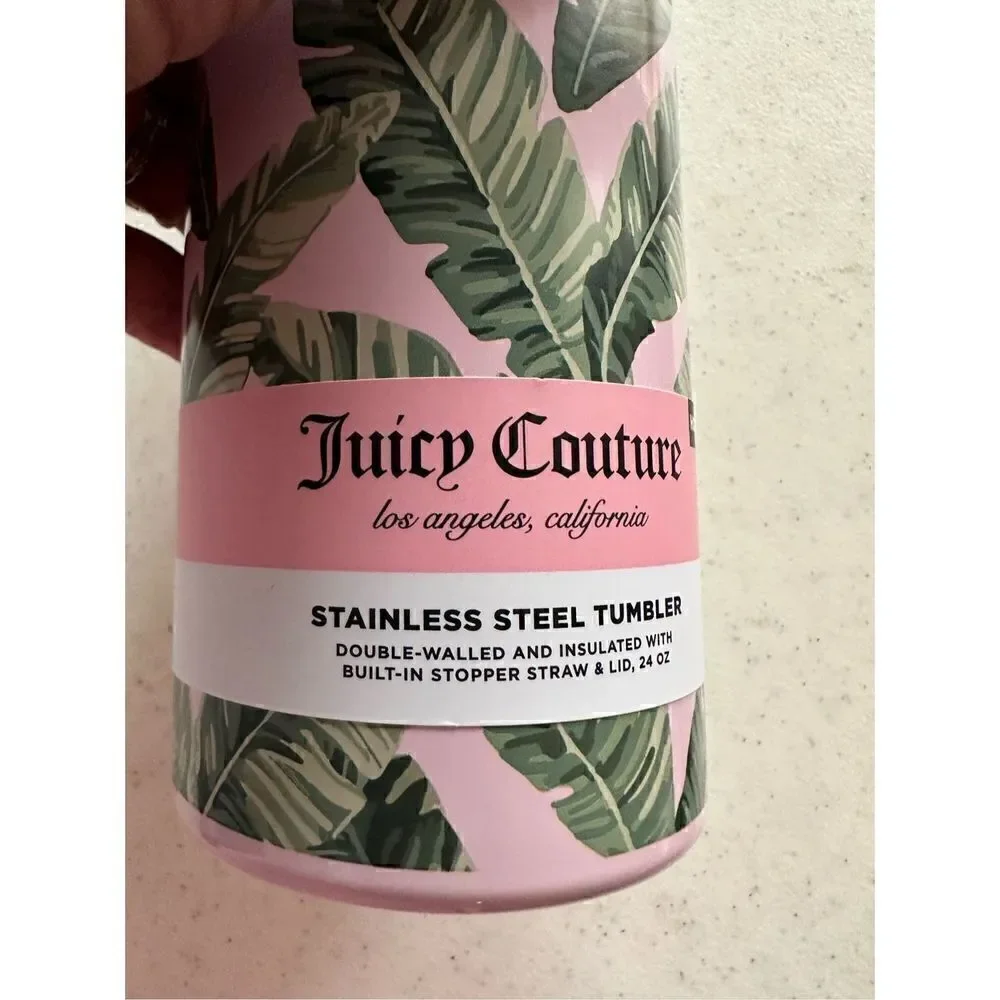 Juicy Couture Stainless Steel Double Walled Tumbler w/ Built-In Stopper Straw &